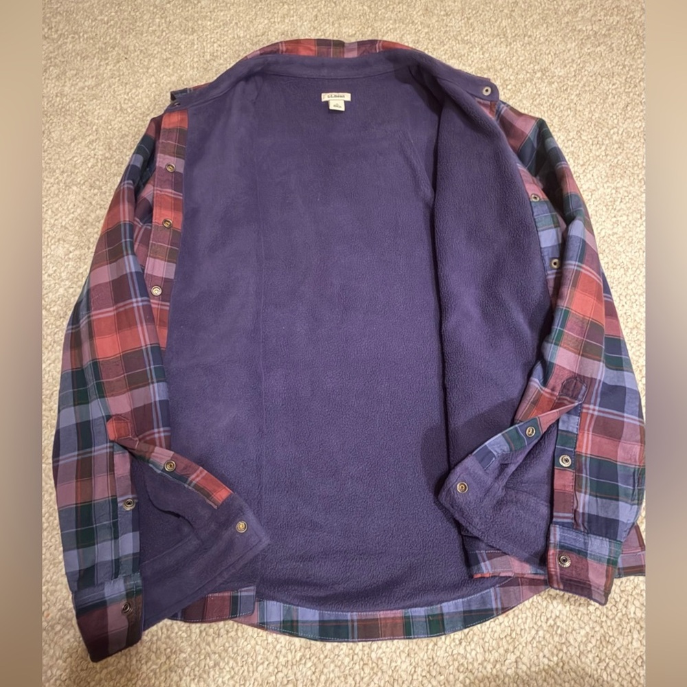 L.L.Bean Fleece Lined Plaid Jacket Petite Small Warm Shacket Coat - Picture 7 of 11